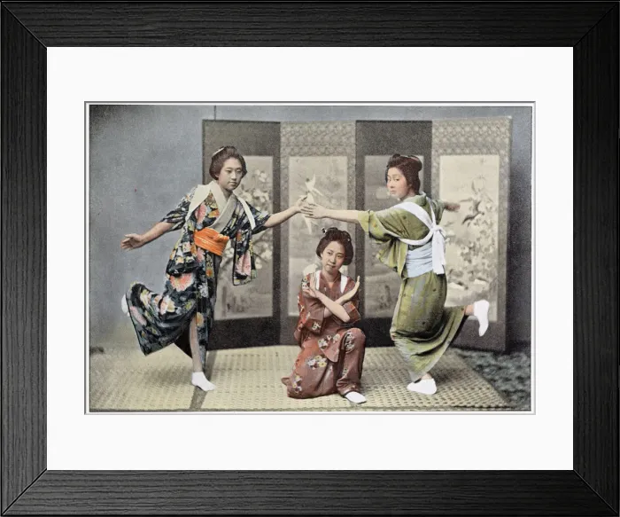 Framed Print : Three girls dance in the privacy of their own home, posing rather awkwardly for Framed Print : Three girls dance in the privacy of their own home, posing rather awkwardly for