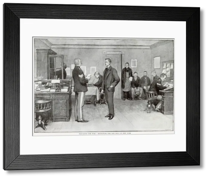 Framed Print : Preparing for the War: Recruiting for the Navy in New York. Date: 1898