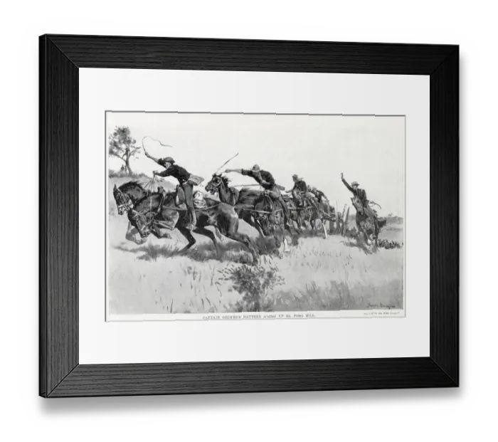 Framed Print : Battle of San Juan. Captain Grimes Battery going up El Poso Hill. Date: 1898 Framed Print : Battle of San Juan. Captain Grimes Battery going up El Poso Hill. Date: 1898