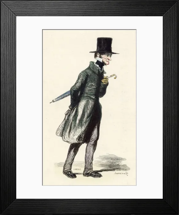 Framed Print : A French clerk with top hat and umbrella Date: 1850 Framed Print : A French clerk with top hat and umbrella Date: 1850