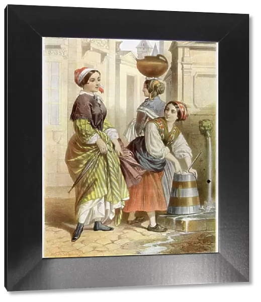 Three servant girls of Pau, southern France Date: circa 1850