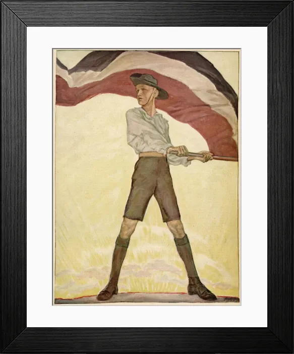 Framed Print : A German youth, with the national flag. Date: 1916 Framed Print : A German youth, with the national flag. Date: 1916