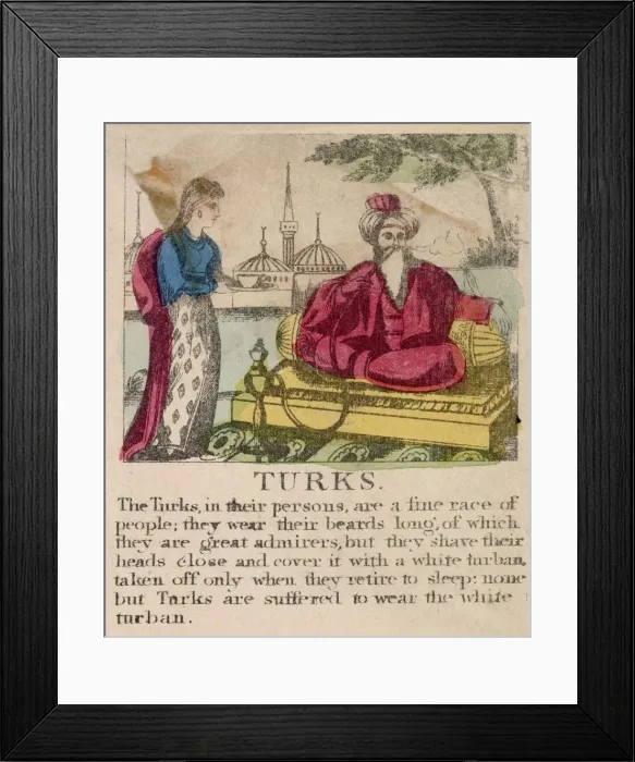 Framed Print : Turkish man smoking a hookah, with a woman serving coffee Date: circa 1830 Framed Print : Turkish man smoking a hookah, with a woman serving coffee Date: circa 1830
