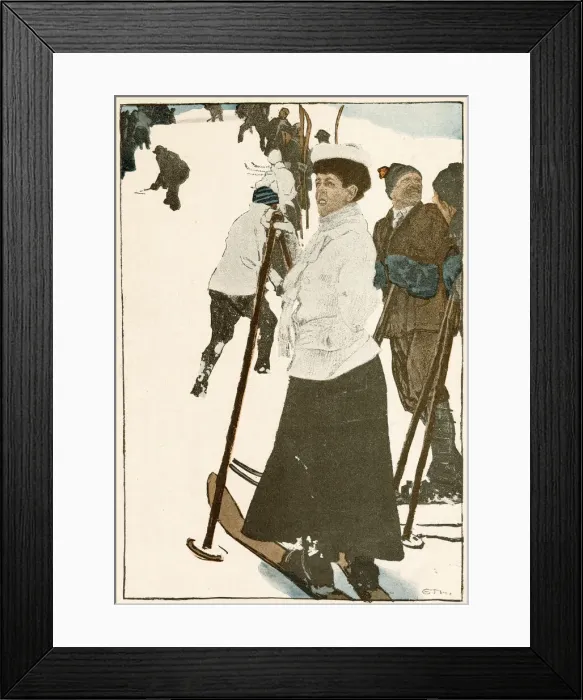 Framed Print : Skiers gather on the piste. Date: 1910 Framed Print : Skiers gather on the piste. Date: 1910
