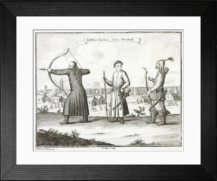 Framed Print : Chinese warriors from Eastern Tartary practising their archery Date: 1752 Framed Print : Chinese warriors from Eastern Tartary practising their archery Date: 1752