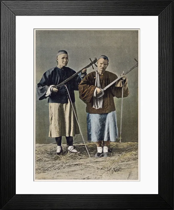 Framed Print : Two blind beggars playing stringed instruments. Date: 1890s Framed Print : Two blind beggars playing stringed instruments. Date: 1890s