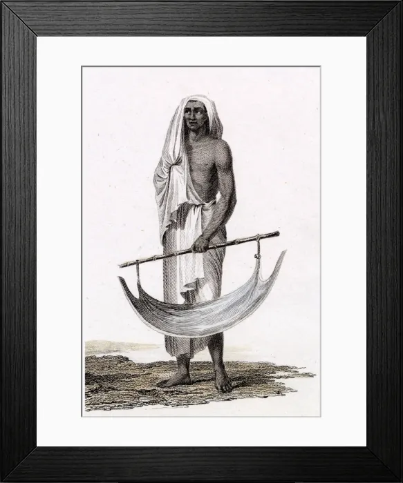 Framed Print : An Indian grass cutter with ingenious grass container Date: circa 1810 Framed Print : An Indian grass cutter with ingenious grass container Date: circa 1810