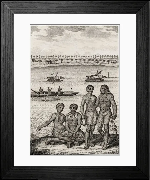 Framed Print : Amsterdam islanders and their boats Date: circa 1770 Framed Print : Amsterdam islanders and their boats Date: circa 1770