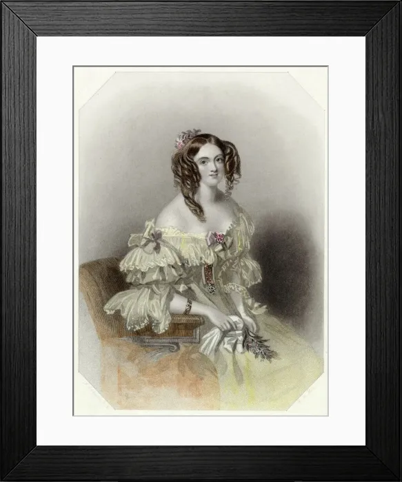 Framed Print : A yellow evening dress with low cut corsage ornamented with bows Framed Print : A yellow evening dress with low cut corsage ornamented with bows