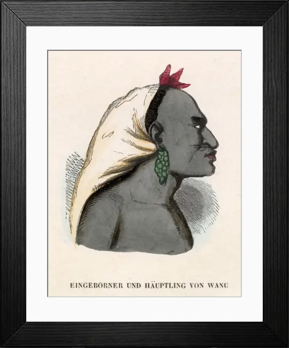 Framed Print : Solomon Islands: senior tribesman of Wanu (2 of 2) Date: mid-19th century Framed Print : Solomon Islands: senior tribesman of Wanu (2 of 2) Date: mid-19th century