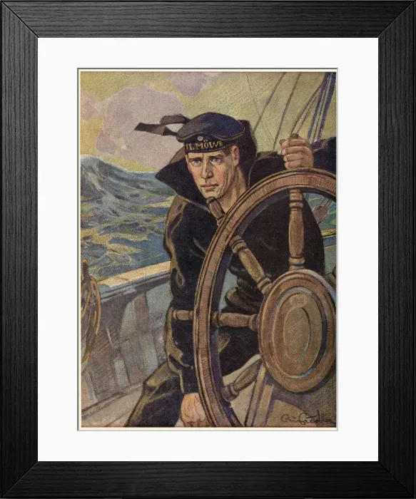 Framed Print : Sailor at the wheel of a German naval vessel during World War One. Date: 1915 Framed Print : Sailor at the wheel of a German naval vessel during World War One. Date: 1915