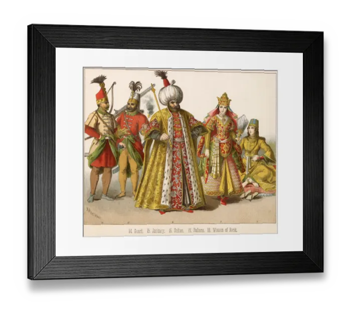 Framed Print : Various Turkish people: a guard, a janizary, a sultan, a sultana