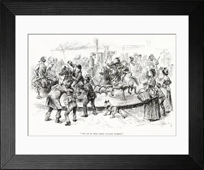Framed Print : Children & adults enjoy a day at the fair on the man powered roundabout. Date: 1888 Framed Print : Children & adults enjoy a day at the fair on the man powered roundabout. Date: 1888