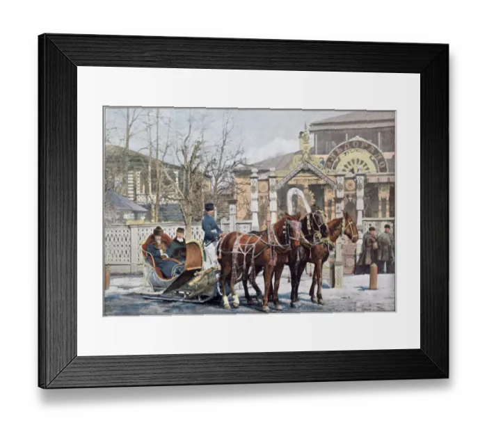 Framed Print : A Russian TROIKA - a three-horse sledge... Date: 1890s Framed Print : A Russian TROIKA - a three-horse sledge... Date: 1890s