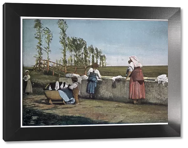 Women washing at the fountain in the Roman campagna. Date: 1890s