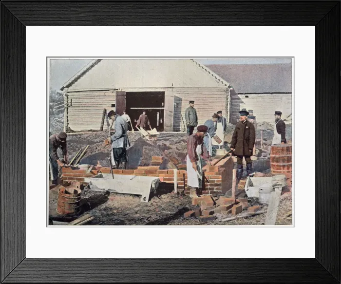 Framed Print : Builders at work bricklaying in the outskirts of Moscow, Russia Date: 1890s Framed Print : Builders at work bricklaying in the outskirts of Moscow, Russia Date: 1890s