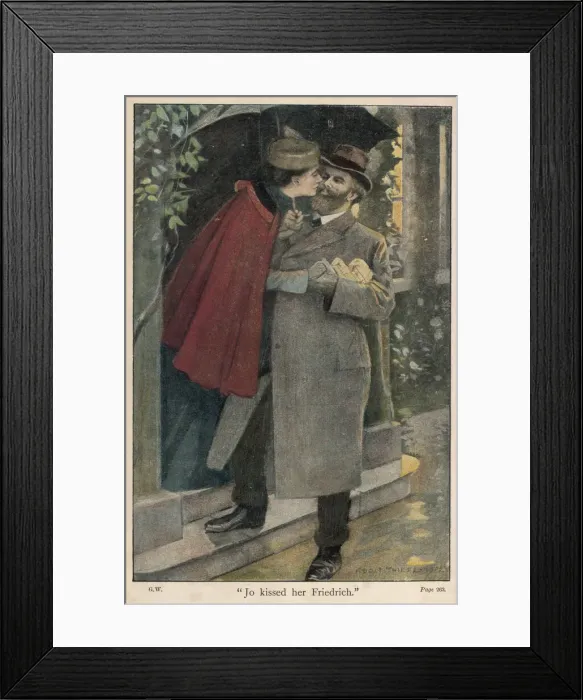 Framed Print : Jo kisses her Friedrich. Date: first published 1859 Framed Print : Jo kisses her Friedrich. Date: first published 1859