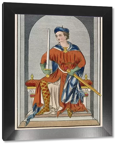 Nobleman in his Habit of State wears a tunic with slit to the skirt & magyar sleeves