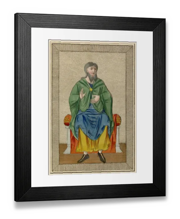 Framed Print : Anglo-Saxon nobleman with a forked beard wears a green mantle fastened with a brooch Framed Print : Anglo-Saxon nobleman with a forked beard wears a green mantle fastened with a brooch