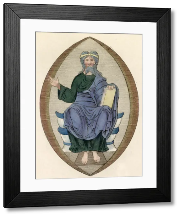 Framed Print : A monarchal state habit: long green super-tunic worn under a draped mantle, bare feet Framed Print : A monarchal state habit: long green super-tunic worn under a draped mantle, bare feet