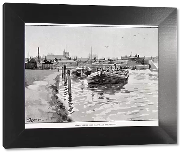 Barges on the river Brent and the canal to which it joins. Date: circa 1880