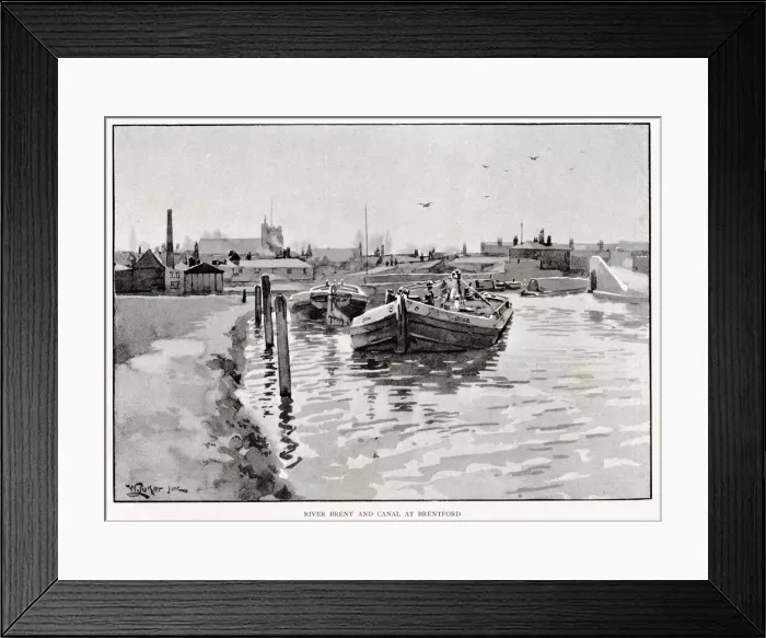 Framed Print : Barges on the river Brent and the canal to which it joins. Date: circa 1880 Framed Print : Barges on the river Brent and the canal to which it joins. Date: circa 1880