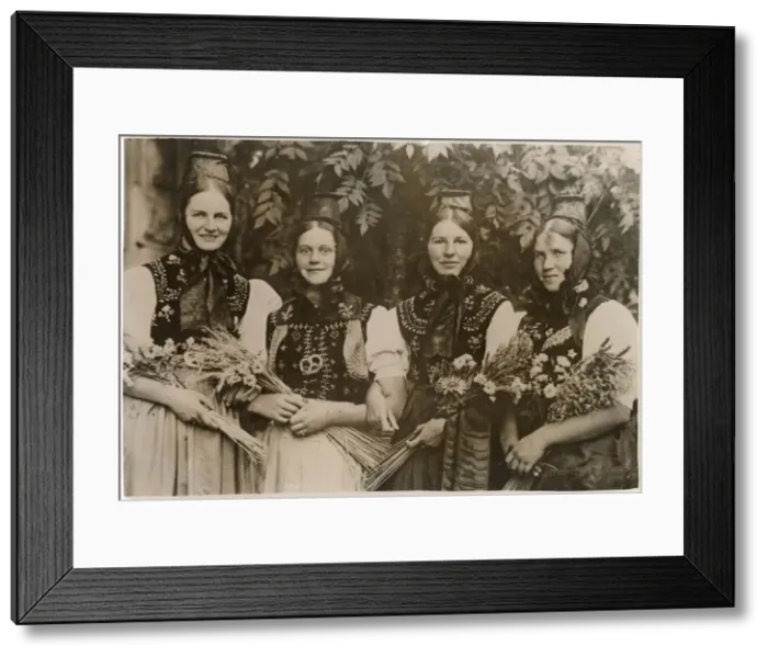 Framed Print : Four Black Forest Belles chosen to represent the four leading German villages Framed Print : Four Black Forest Belles chosen to represent the four leading German villages