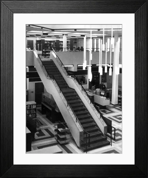 Framed Print : Interior view of the then new modern library at Bebington, Merseyside Framed Print : Interior view of the then new modern library at Bebington, Merseyside