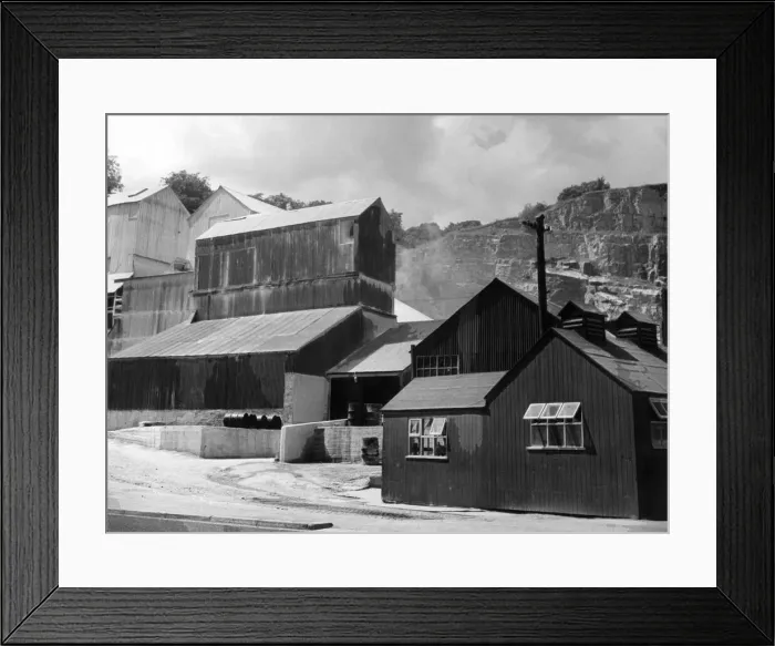 Framed Print : A limestone quarry in Derbyshire, England. Limestone is used extensively for making Framed Print : A limestone quarry in Derbyshire, England. Limestone is used extensively for making