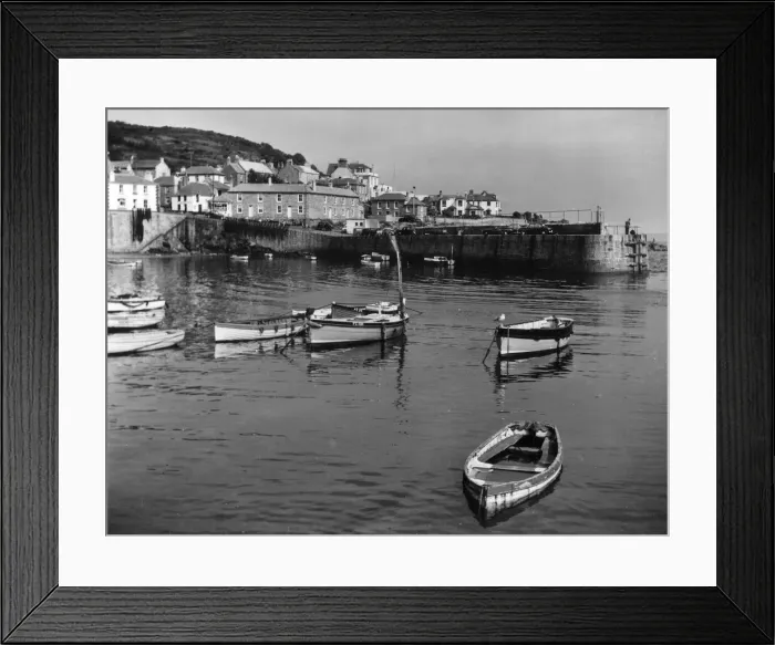 Framed Print : Boats in the harbour at Mousehole, Cornwall, England. Date: 1950s Framed Print : Boats in the harbour at Mousehole, Cornwall, England. Date: 1950s