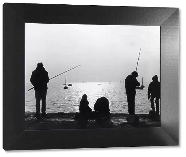 Sea angling at Leigh-on-Sea, Essex, England. Date: 1960s