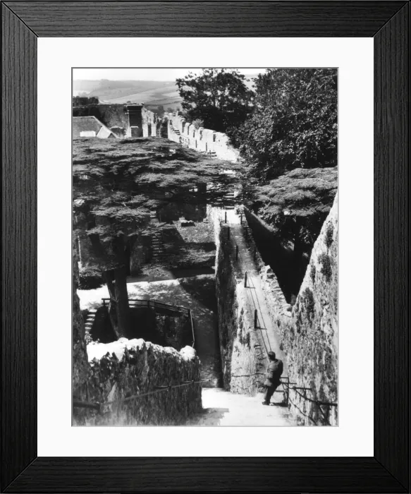 Framed Print : Looking down on the walls of Carisbrooke Castle, near Newport, Isle of Wight, England Framed Print : Looking down on the walls of Carisbrooke Castle, near Newport, Isle of Wight, England