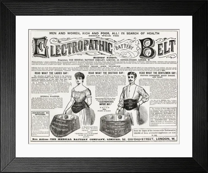 Framed Print : Patent Electropathic Battery Belt for men and women Framed Print : Patent Electropathic Battery Belt for men and women