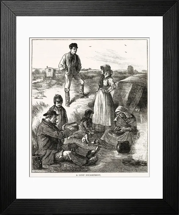 Framed Print : Family of gypsies cooking outside. Date: 1883 Framed Print : Family of gypsies cooking outside. Date: 1883