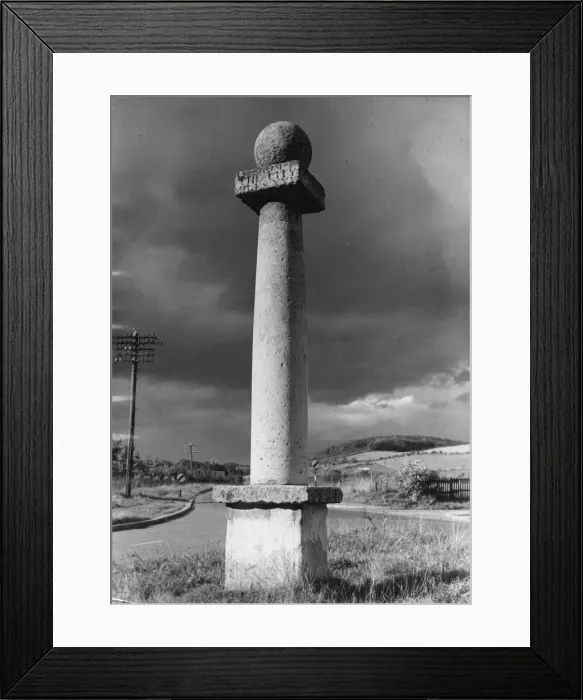 Framed Print : A curious column milestone which bears the inscription (in Latin) Framed Print : A curious column milestone which bears the inscription (in Latin)