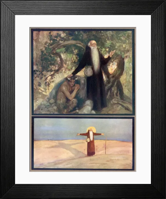 Framed Print : SAINT ANTONY OF EGYPT is tempted, unsuccessfully, by a satyr, Below Framed Print : SAINT ANTONY OF EGYPT is tempted, unsuccessfully, by a satyr, Below