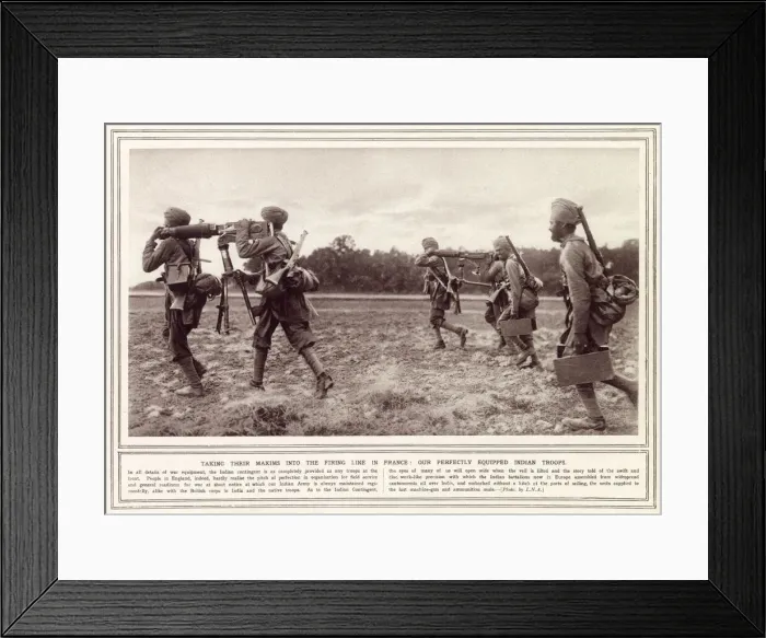 Framed Print : Indian troops take their Maxim machine guns into the firing line on the Western Front in Framed Print : Indian troops take their Maxim machine guns into the firing line on the Western Front in