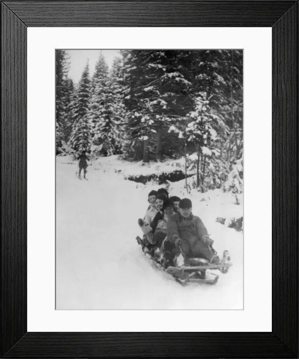 Framed Print : Six on a sledge! Date: 1930s Framed Print : Six on a sledge! Date: 1930s