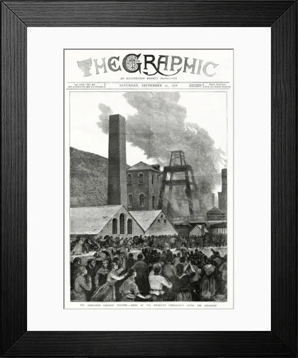 Framed Print : Front cover of The Graphic, of the pit-mouth immediately after the explosion Framed Print : Front cover of The Graphic, of the pit-mouth immediately after the explosion