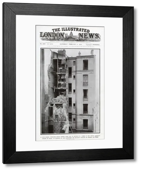 Framed Print : A five-storey dwellings heavily damaged by a bomb by a zeppelin attack. Date: 1916 Framed Print : A five-storey dwellings heavily damaged by a bomb by a zeppelin attack. Date: 1916