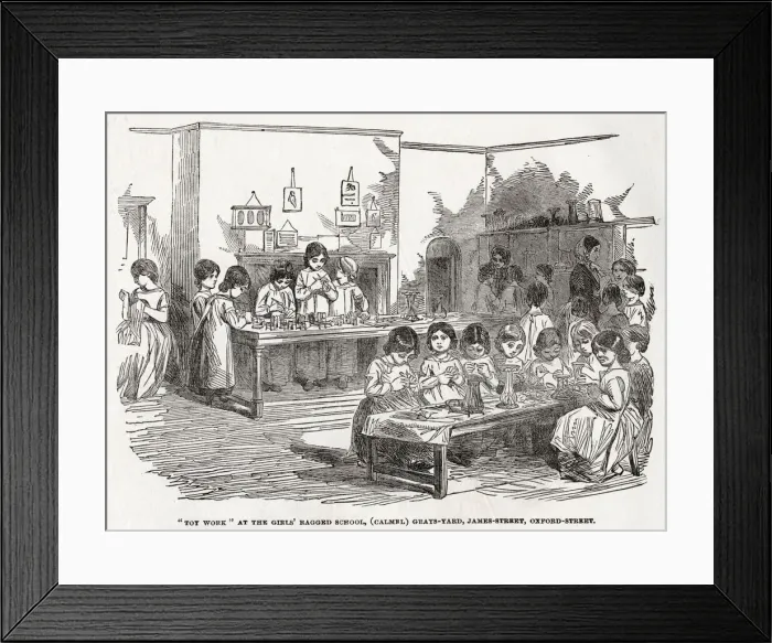 Framed Print : Young girls at a Ragged school in Grays Yard, James Street in Oxford Street, London Framed Print : Young girls at a Ragged school in Grays Yard, James Street in Oxford Street, London