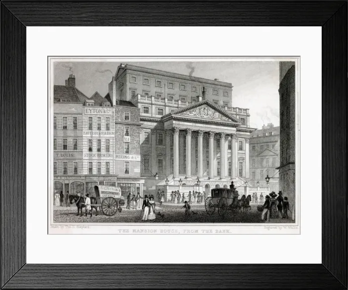 Framed Print : Mansion House from the Bank, London. Date: 1830 Framed Print : Mansion House from the Bank, London. Date: 1830