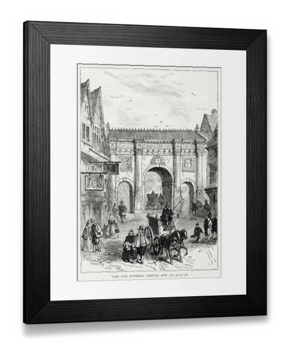 Framed Print : Old wooden Temple Bar in London, built housing a small prison above it Framed Print : Old wooden Temple Bar in London, built housing a small prison above it