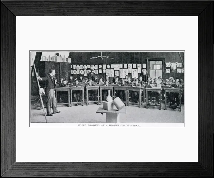 Framed Print : Teacher at the front of the class and two at the back, teaching a mixed class about model Framed Print : Teacher at the front of the class and two at the back, teaching a mixed class about model