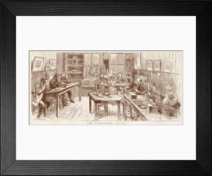 Framed Print : Interior of the studio where the engravings using tools Framed Print : Interior of the studio where the engravings using tools