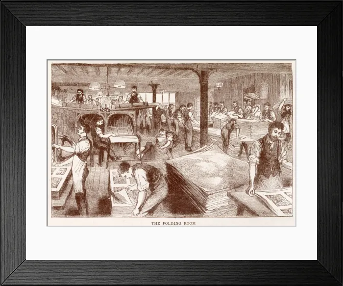 Framed Print : In the folding room, busy workers checking, sorting and putting in order the pages Framed Print : In the folding room, busy workers checking, sorting and putting in order the pages