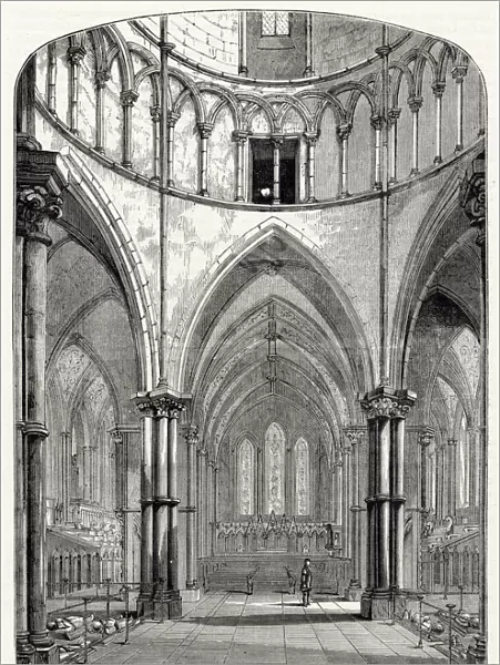 Interior of the Temple Church in Fleet Street, London, going all the way back to