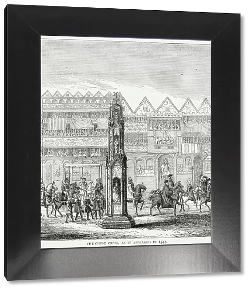 Cheapside Cross as it appeared in 1547, depicted here on the occasion of the Coronation