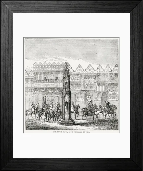 Framed Print : Cheapside Cross as it appeared in 1547, depicted here on the occasion of the Coronation Framed Print : Cheapside Cross as it appeared in 1547, depicted here on the occasion of the Coronation
