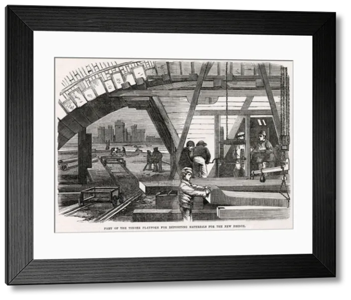 Framed Print : Construction of the new bridge : part of the platform for depositing materials Framed Print : Construction of the new bridge : part of the platform for depositing materials